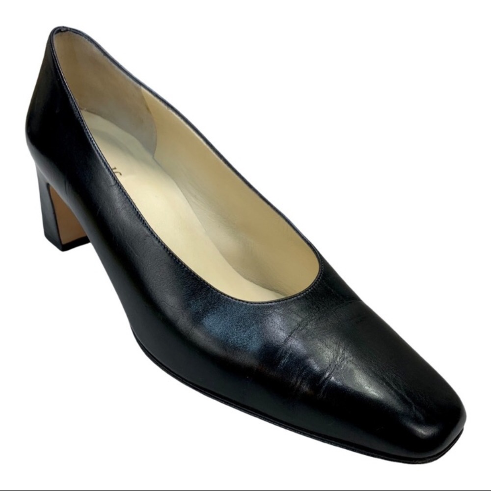 Amalfi Black Leather Block Heels Pumps 10